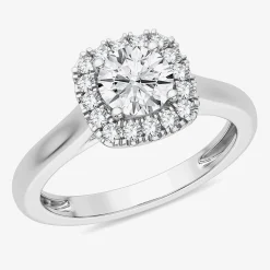 1 CT. T.W. Lab-Grown (G-H / SI1-SI2) Diamond Cushion Halo Engagement Ring in 10K Gold