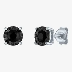 1/2 CT. T.W. Natural Black Diamond Sterling Silver 6.5mm Round Stud Earrings