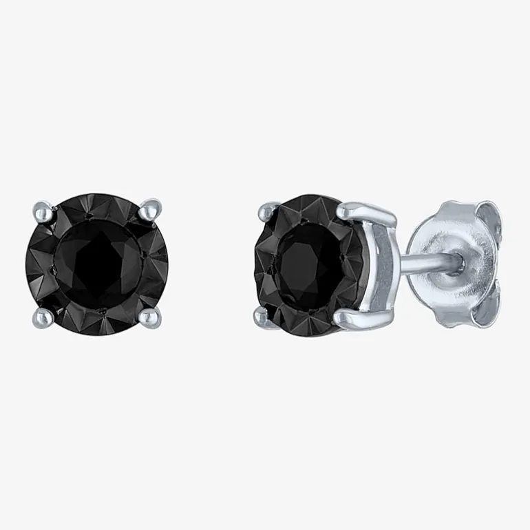 1/2 CT. T.W. Natural Black Diamond Sterling Silver 6.5mm Round Stud Earrings