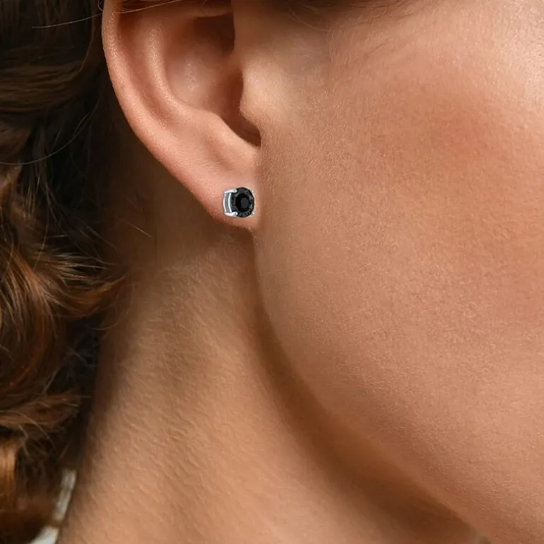 1/2 CT. T.W. Natural Black Diamond Sterling Silver 6.5mm Round Stud Earrings