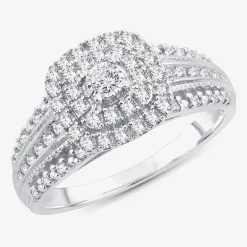 1/2 CT.T.W. Natural Diamond Cushion Shape Side Stone Halo Engagement Ring in 10K or 14K White Gold