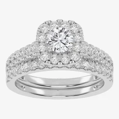 1 CT.T.W. Natural Diamond Cushion Halo Bridal Set in 10K or 14K Gold