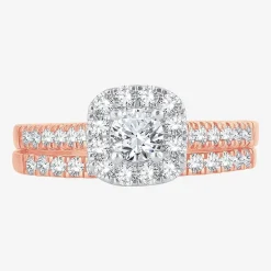1 CT.T.W. Natural Diamond Cushion Halo Bridal Set in 10K or 14K Gold