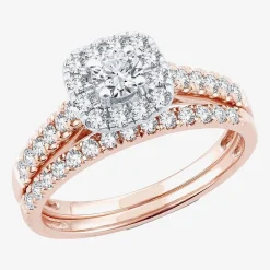 1 CT.T.W. Natural Diamond Cushion Halo Bridal Set in 10K or 14K Gold