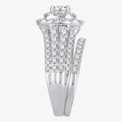 2 CT.T.W. Natural Diamond Cushion Shape Side Stone Halo Bridal Set in 10K or 14K White Gold