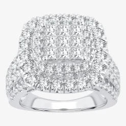 3 CT.T.W. Natural Diamond Cushion Shape Side Stone Halo Engagement Ring in 10K or 14K White Gold