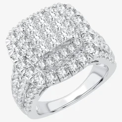 3 CT.T.W. Natural Diamond Cushion Shape Side Stone Halo Engagement Ring in 10K or 14K White Gold
