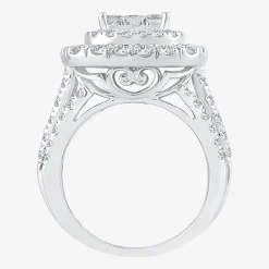 3 CT.T.W. Natural Diamond Cushion Shape Side Stone Halo Engagement Ring in 10K or 14K White Gold