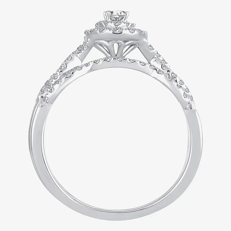 1/2 CT.T.W. Natural Diamond Halo Bridal Set 10K or 14K White Gold