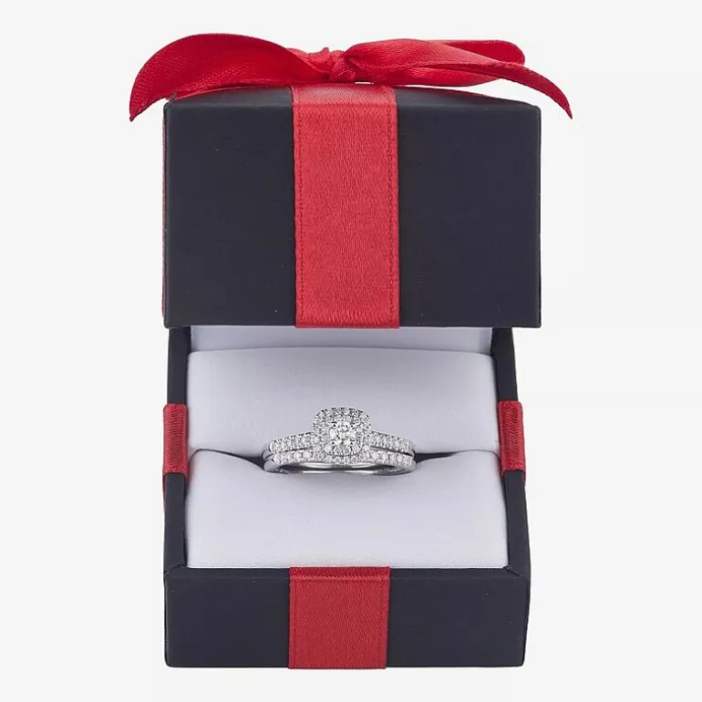 1/2 CT.T.W. Natural Diamond Halo Bridal Set 10K or 14K White Gold