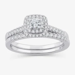 1/2 CT.T.W. Natural Diamond Halo Bridal Set 10K or 14K White Gold