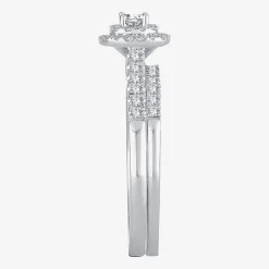 1/2 CT.T.W. Natural Diamond Halo Bridal Set 10K or 14K White Gold