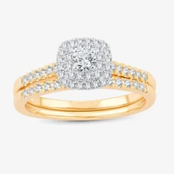 1/2 CT.T.W. Natural Diamond Halo Bridal Set 10K or 14K White Gold