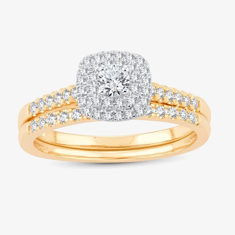 1/2 CT.T.W. Natural Diamond Halo Bridal Set 10K or 14K White Gold