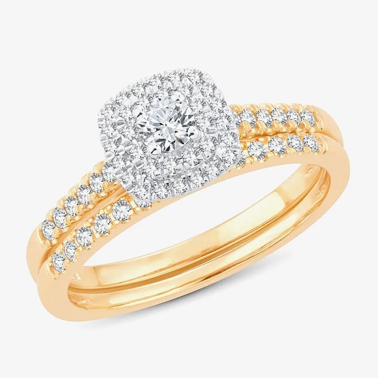 1/2 CT.T.W. Natural Diamond Halo Bridal Set 10K or 14K White Gold