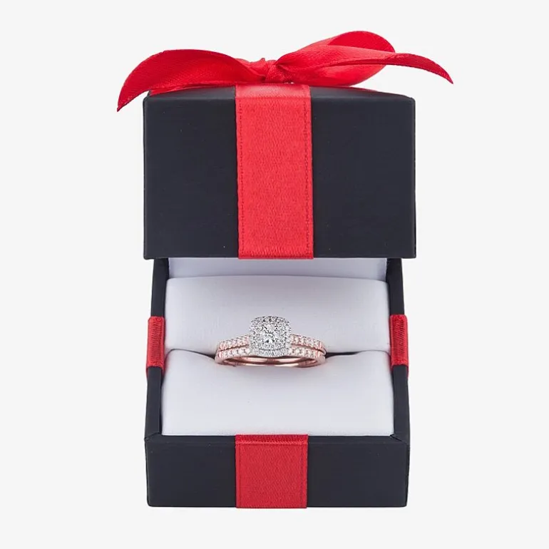 1/2 CT.T.W. Natural Diamond Halo Bridal Set 10K or 14K White Gold