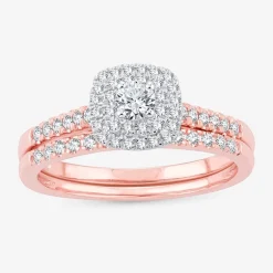 1/2 CT.T.W. Natural Diamond Halo Bridal Set 10K or 14K White Gold