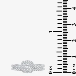 1/2 CT.T.W. Natural Diamond Halo Bridal Set 10K or 14K White Gold