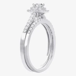 1/2 CT.T.W. Natural Diamond Halo Bridal Set 10K or 14K White Gold