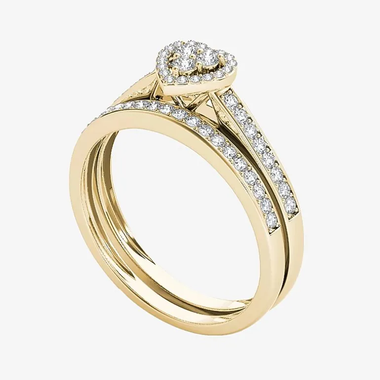 1/2 CT.T.W. Natural Diamond 10K Yellow Gold Heart-Shaped Bridal Set