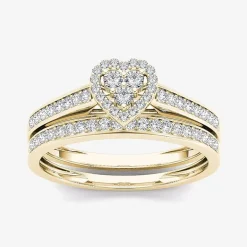1/2 CT.T.W. Natural Diamond 10K Yellow Gold Heart-Shaped Bridal Set