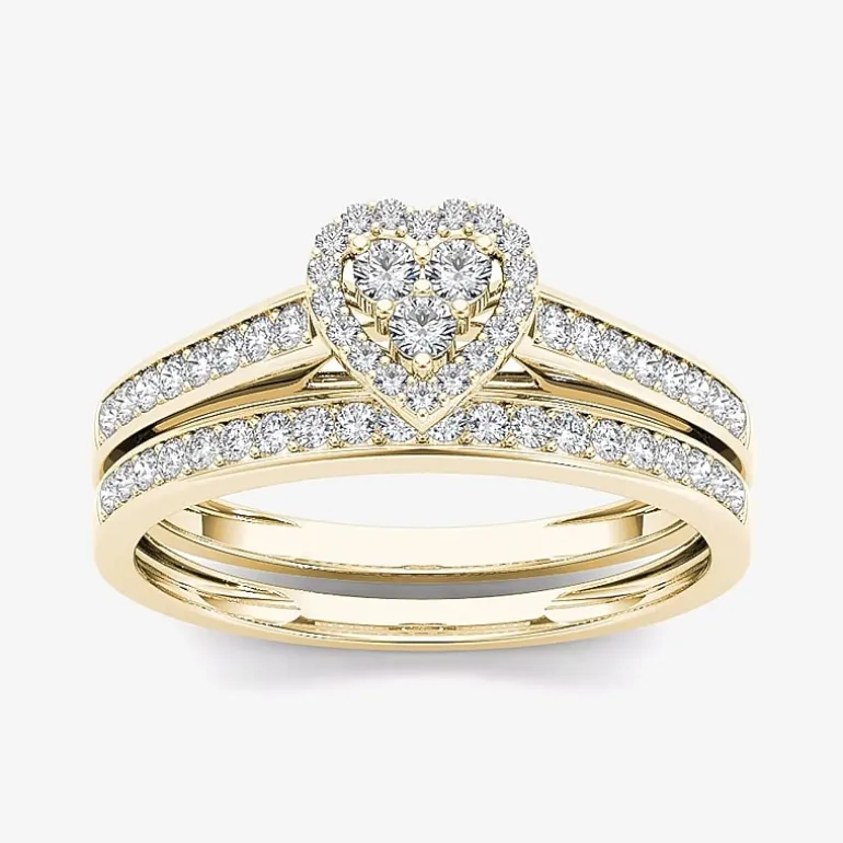 1/2 CT.T.W. Natural Diamond 10K Yellow Gold Heart-Shaped Bridal Set