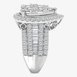 4 CT.T.W. Natural Diamond Pear Shape Side Stone Halo Engagement Ring in 10K or 14K White Gold
