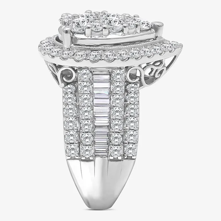 4 CT.T.W. Natural Diamond Pear Shape Side Stone Halo Engagement Ring in 10K or 14K White Gold