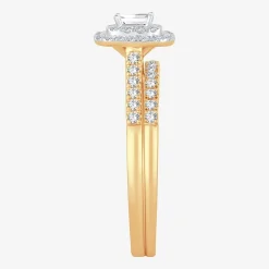 1/2 CT.T.W. Natural Diamond Side Stone Halo Bridal Set in 10K or 14K Gold