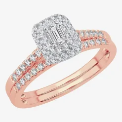 1/2 CT.T.W. Natural Diamond Side Stone Halo Bridal Set in 10K or 14K Gold