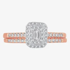 1/2 CT.T.W. Natural Diamond Side Stone Halo Bridal Set in 10K or 14K Gold