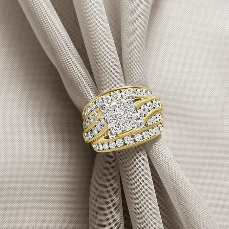 3 CT.T.W. Natural Diamond Side Stone Engagement Ring in 10K or 14K Gold