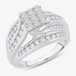 1 1/2 CT.T.W. Natural Diamond Side Stone Engagement Ring in 10K or 14K Gold