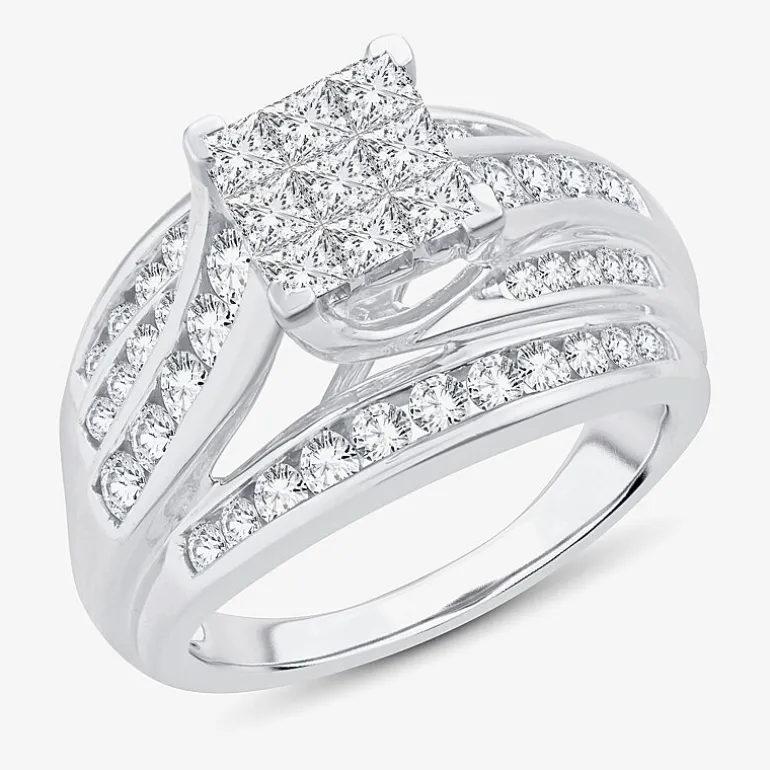 1 1/2 CT.T.W. Natural Diamond Side Stone Engagement Ring in 10K or 14K Gold