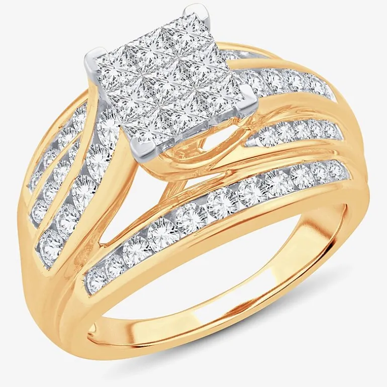 1 1/2 CT.T.W. Natural Diamond Side Stone Engagement Ring in 10K or 14K Gold