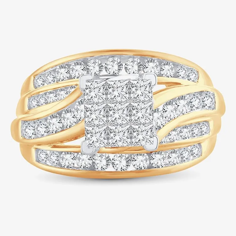 1 1/2 CT.T.W. Natural Diamond Side Stone Engagement Ring in 10K or 14K Gold