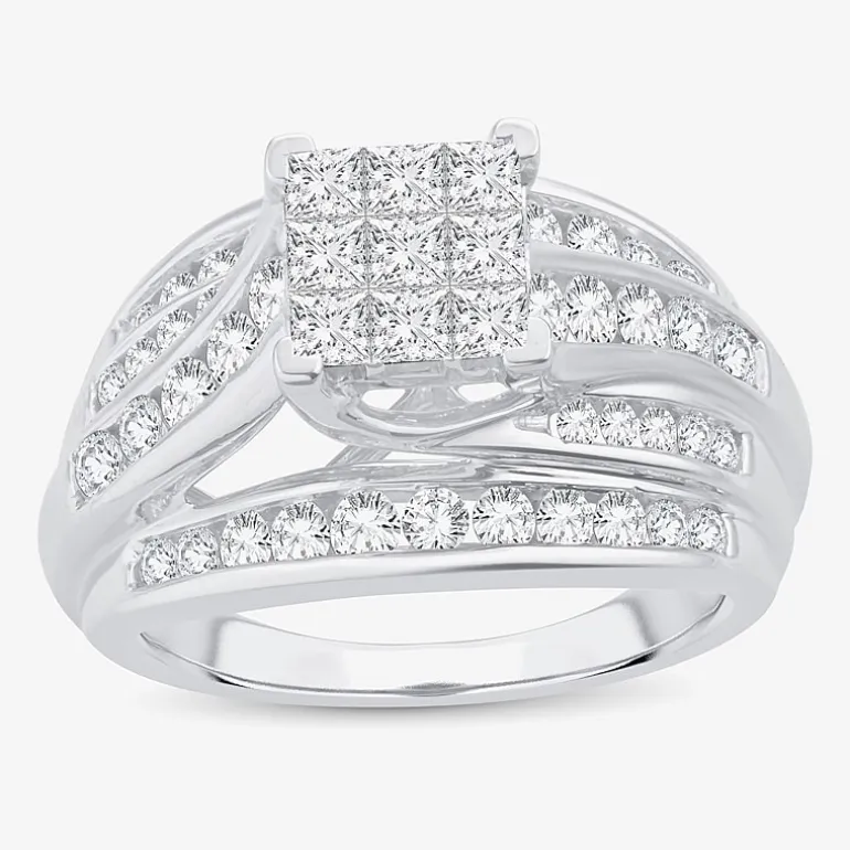 1 1/2 CT.T.W. Natural Diamond Side Stone Engagement Ring in 10K or 14K Gold