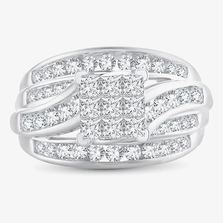1 1/2 CT.T.W. Natural Diamond Side Stone Engagement Ring in 10K or 14K Gold