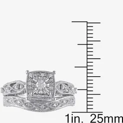 1/5 CT.T.W. Natural Diamond Sterling Silver Vintage Style Bridal Set