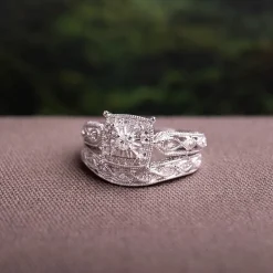1/5 CT.T.W. Natural Diamond Sterling Silver Vintage Style Bridal Set