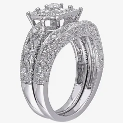 1/5 CT.T.W. Natural Diamond Sterling Silver Vintage Style Bridal Set