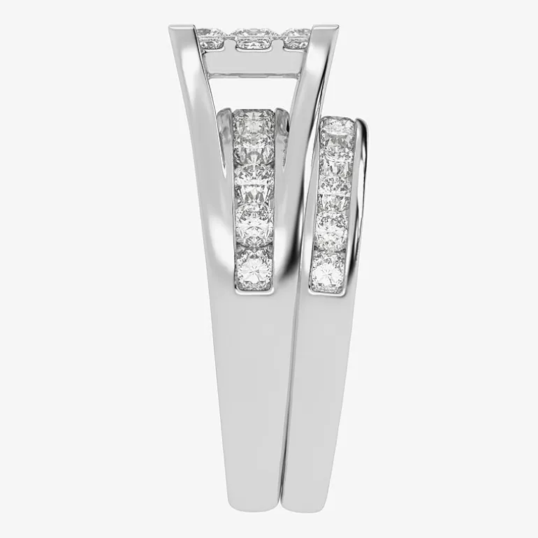2 CT.T.W. Natural Princess & Round Diamond 10K or 14K White Gold Bridal Ring Set