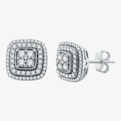 1 CT. T.W. Natural White Diamond Sterling Silver 11.7mm Stud Earrings