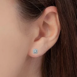 1 CT. T.W. Natural White Diamond Sterling Silver 11.7mm Stud Earrings