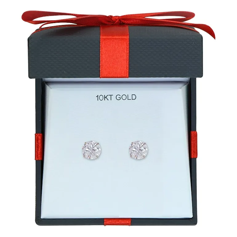 Cubic Zirconia 10K Gold 6mm Stud Earrings