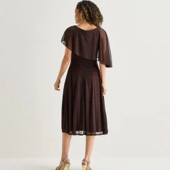 Danny & Nicole Womens Midi Round Neck Short Sleeve Cape Cape Fit + Flare Dress