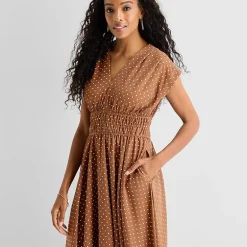Danny & Nicole Womens Midi V Neck Sleeveless Cap Polka Dot Fit + Flare Dress