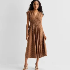 Danny & Nicole Womens Midi V Neck Sleeveless Cap Polka Dot Fit + Flare Dress