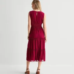 Danny & Nicole Womens Midi V Neck Sleeveless Fit + Flare Dress