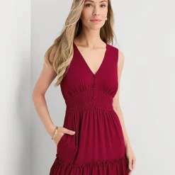 Danny & Nicole Womens Midi V Neck Sleeveless Fit + Flare Dress